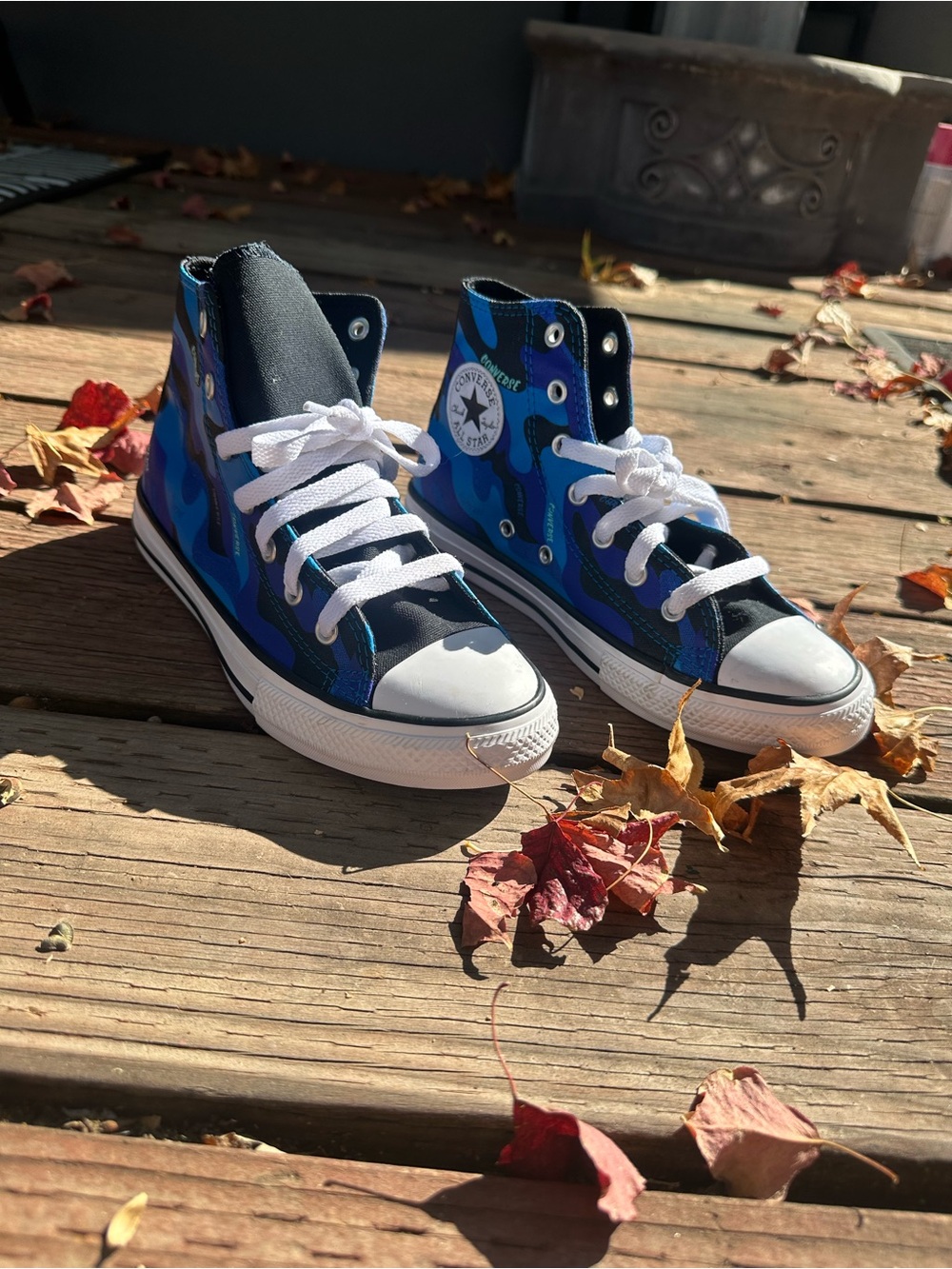 Converse Kids High Top Sneakers - Blue Camo with White